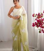 Green green floral embroidered tissue designer saree