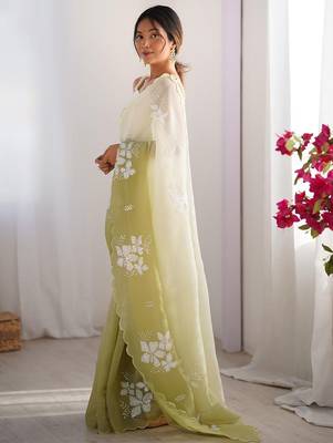 Green green floral embroidered tissue designer saree 4