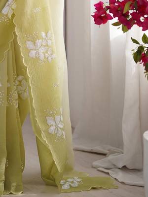 Green green floral embroidered tissue designer saree 5