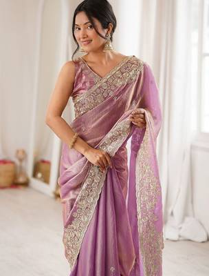 Lavender embellished sequinned satin designer saree 1