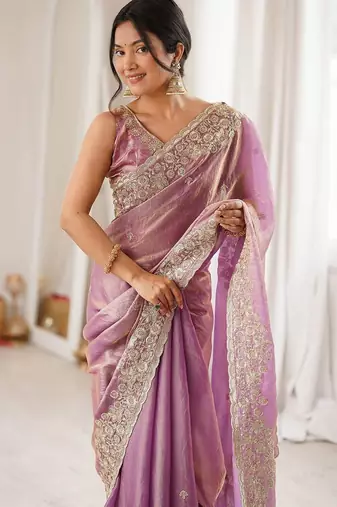 Lavender embellished sequinned satin designer saree