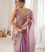 Lavender embellished sequinned satin designer saree