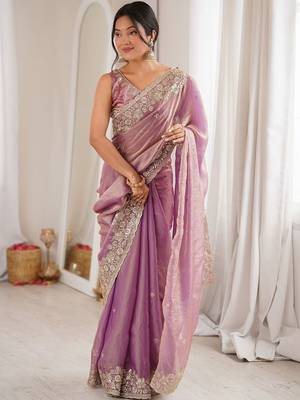Lavender embellished sequinned satin designer saree 2