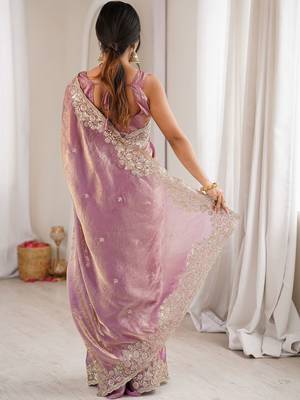Lavender embellished sequinned satin designer saree 3