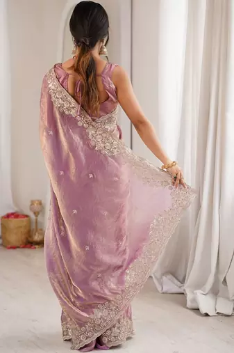 Lavender embellished sequinned satin designer saree