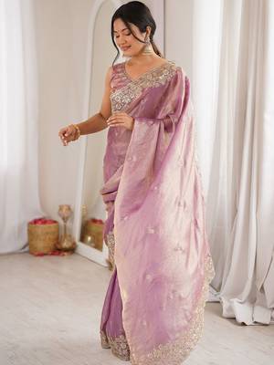 Lavender embellished sequinned satin designer saree 4