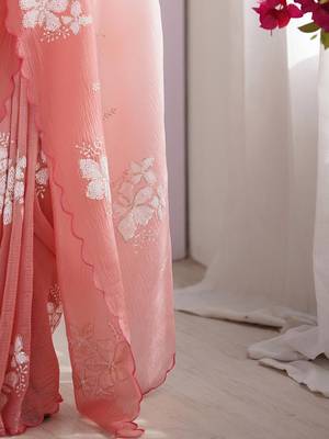 Peach embellished embroidered tissue designer saree 5