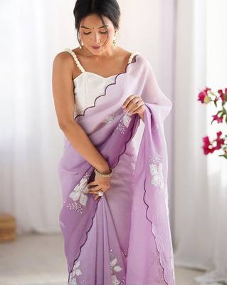 Purple women embellished tissue designer saree 1