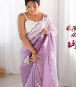 Purple women embellished tissue designer saree