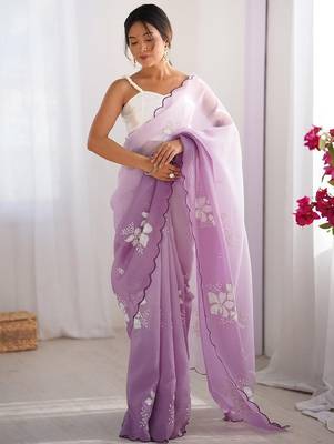 Purple women embellished tissue designer saree 2