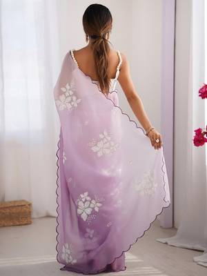 Purple women embellished tissue designer saree 3