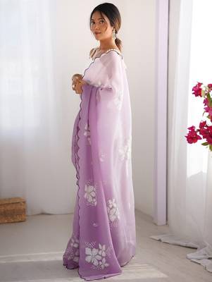 Purple women embellished tissue designer saree 5