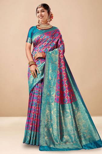 Pink woven design art silk designer kanjeevaram saree