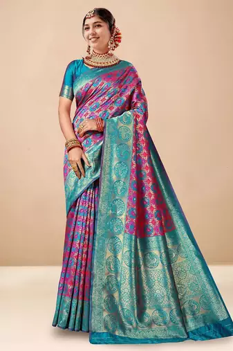 Pink woven design art silk designer kanjeevaram saree