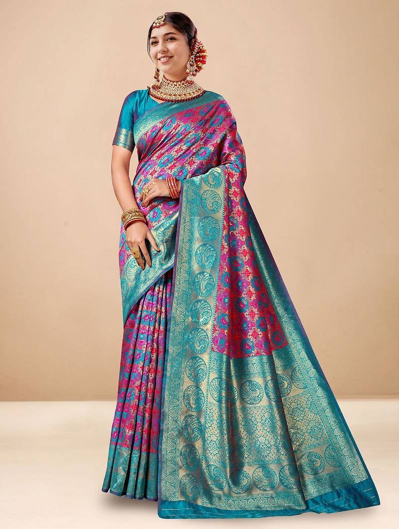 Pink woven design art silk designer kanjeevaram saree