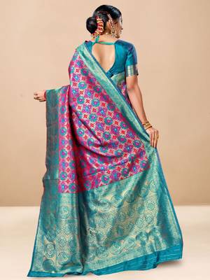 Pink woven design art silk designer kanjeevaram saree 2