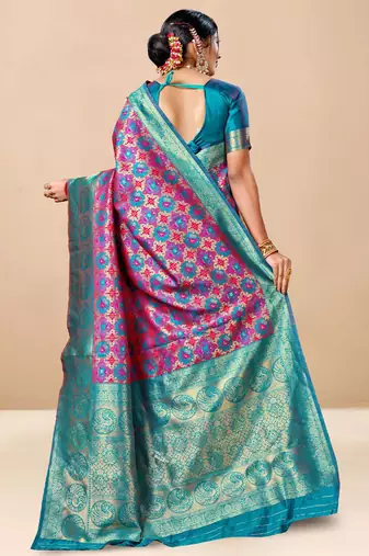 Pink woven design art silk designer kanjeevaram saree