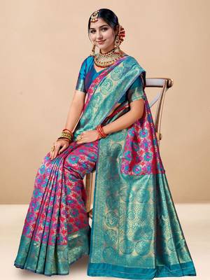 Pink woven design art silk designer kanjeevaram saree 3