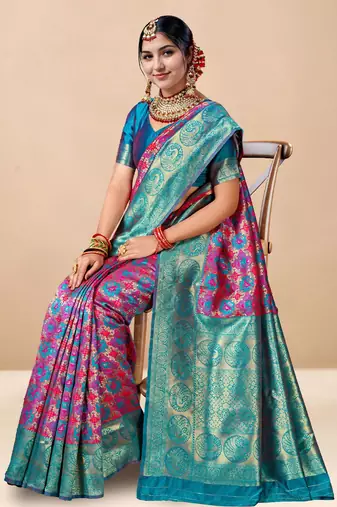 Pink woven design art silk designer kanjeevaram saree