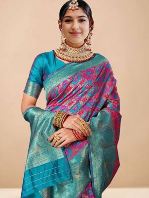 Pink woven design art silk designer kanjeevaram saree 4