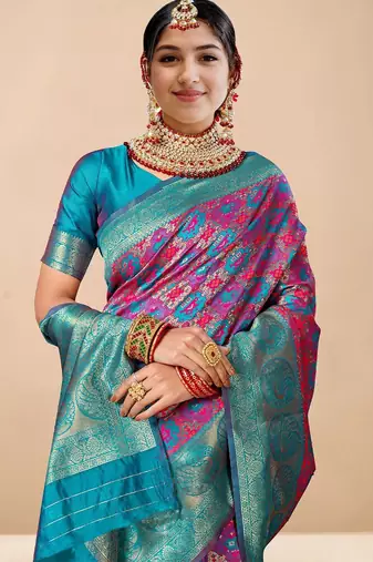 Pink woven design art silk designer kanjeevaram saree