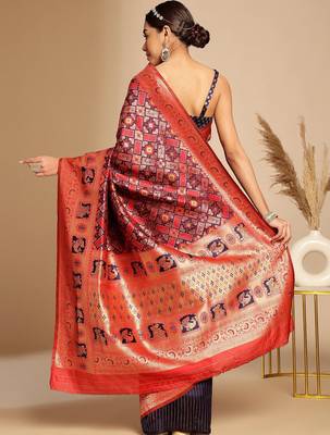 Blue ethnic woven design zari art silk kanjeevaram saree 2