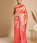 Pink ethnic woven design zari art silk kanjeevaram saree