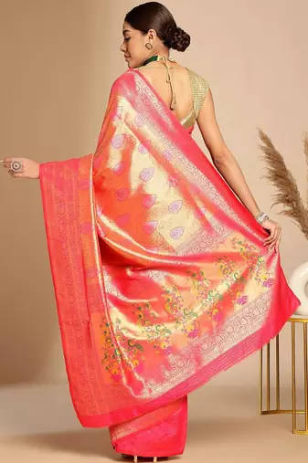 Pink ethnic woven design zari art silk kanjeevaram saree