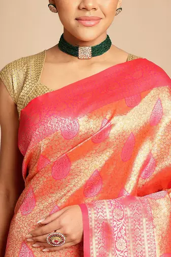 Pink ethnic woven design zari art silk kanjeevaram saree