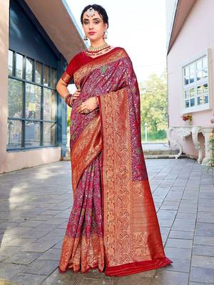 Red red woven design zari kanjeevaram saree 1