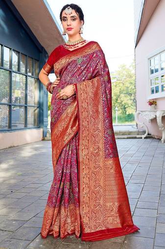 Red red woven design zari kanjeevaram saree