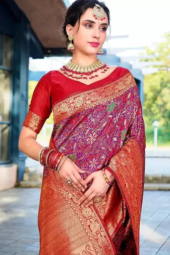 Red red woven design zari kanjeevaram saree