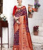 Red red & purple ethnic motifs woven design zari art silk kanjeevaram saree