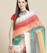 White white & red striped saree