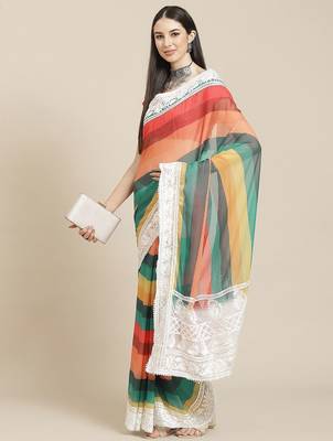 White white & red striped saree 2