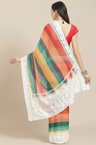 White white & red striped saree