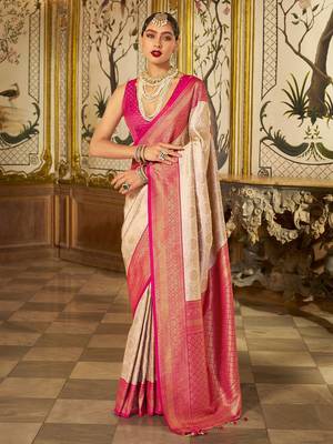Cream floral zari kanjeevaram saree 1