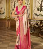 Cream floral zari kanjeevaram saree