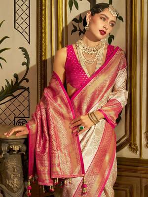 Cream floral zari kanjeevaram saree 2