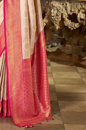 Cream floral zari kanjeevaram saree