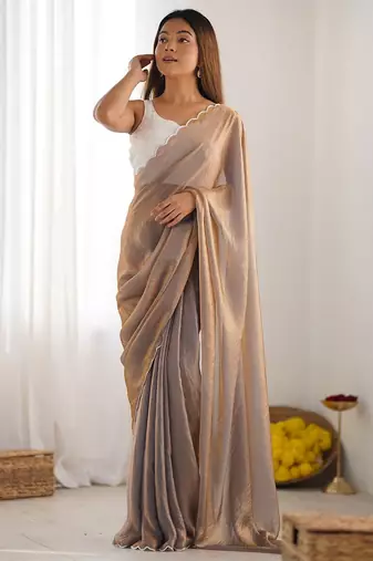 Bronze embroidered satin saree