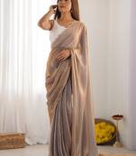 Bronze embroidered satin saree