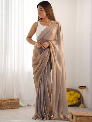Bronze embroidered satin saree 3