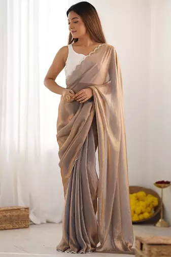 Bronze embroidered satin saree