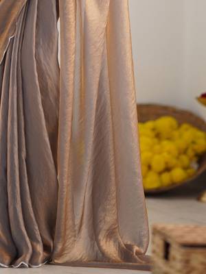 Bronze embroidered satin saree 5