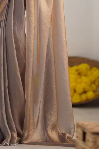 Bronze embroidered satin saree