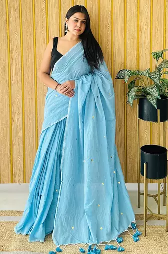 Blue embellished  cotton khadi saree