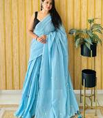 Blue embellished  cotton khadi saree