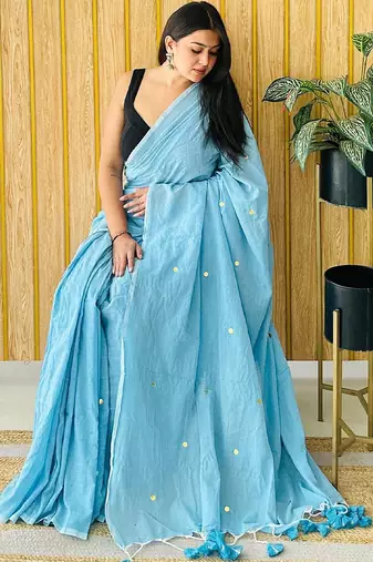 Blue embellished  cotton khadi saree