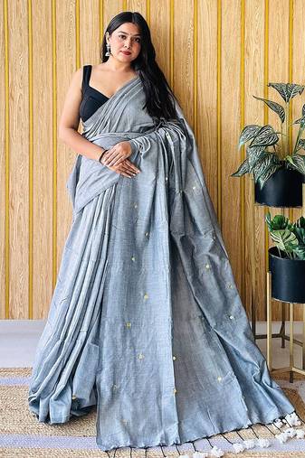 Grey embellished  cotton saree